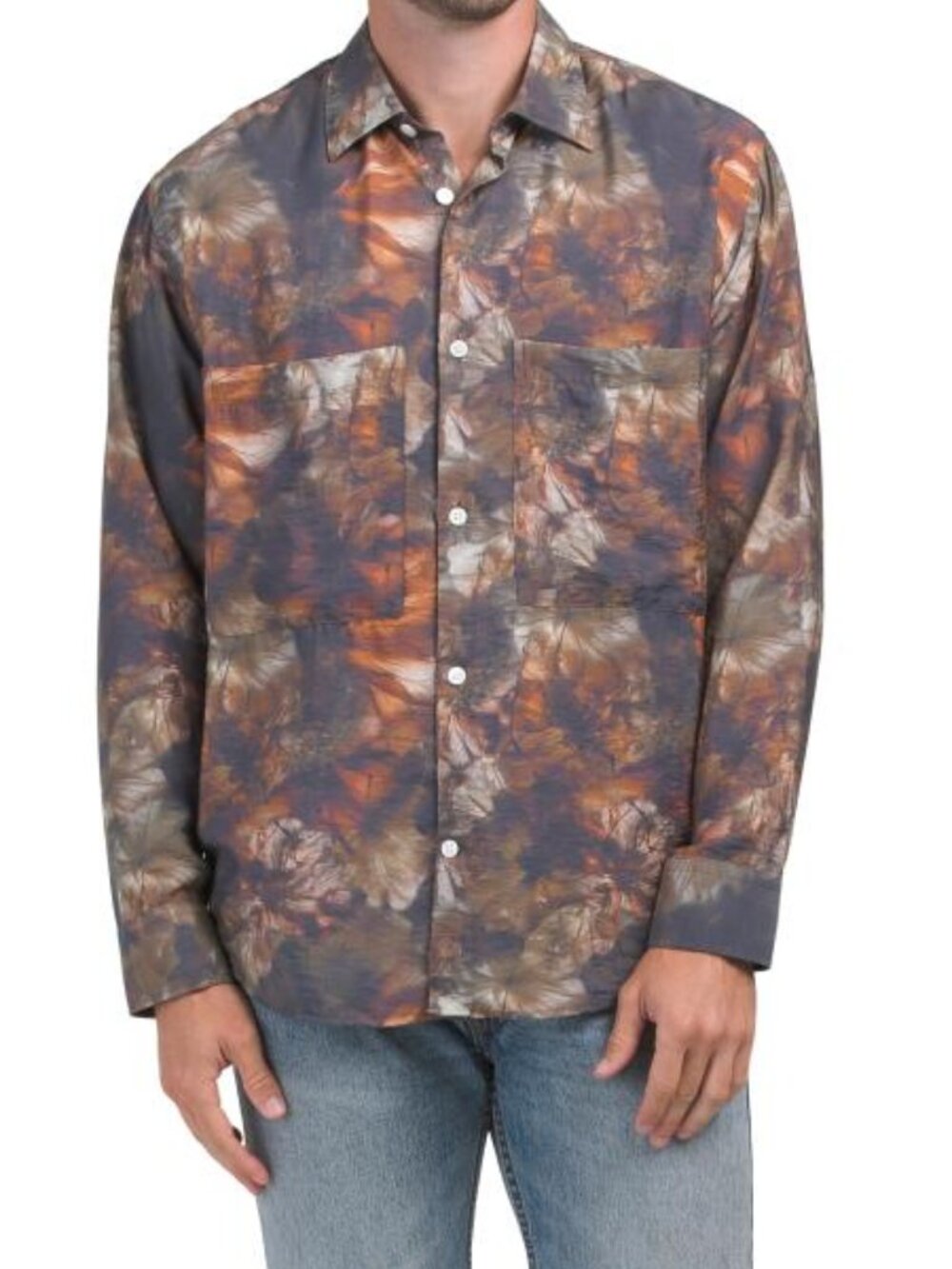 NN07 Men's Printed Design Button Front Long Sleeve Shirt - Multicolor